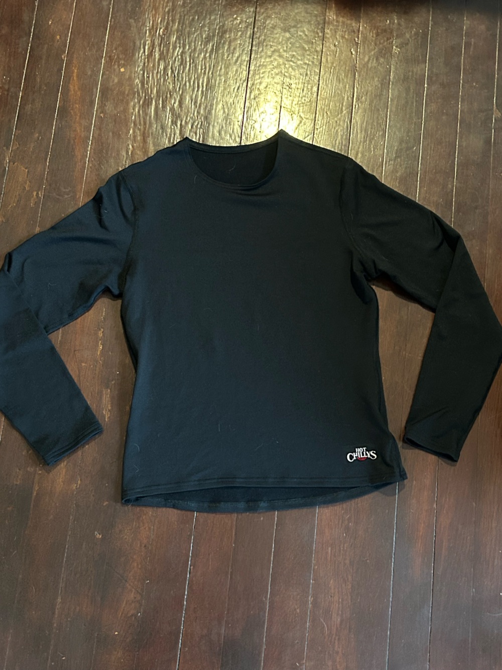 Women's Black Long Sleeve Crewneck Top with Subtle Logo